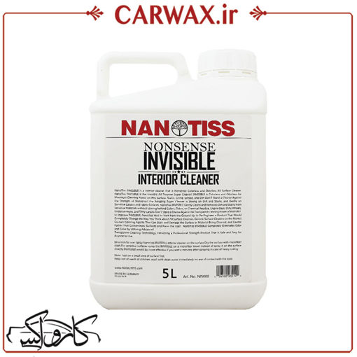 مایع صفرشویی داخل خودرو گالنی 5 لیتری نانوتیس بدون رنگ و بو Nanotiss Invisible Interior Cleaner