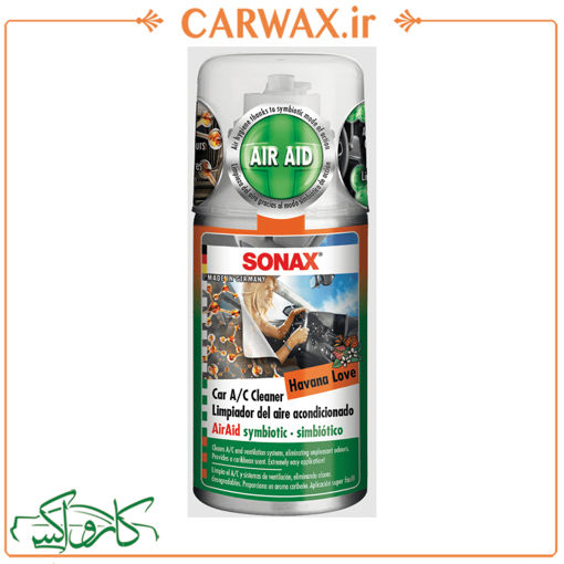 بمب اسپری تهویه کولر سوناکس SONAX Car A/C Cleaner AirAid Symbiotic Havana Love